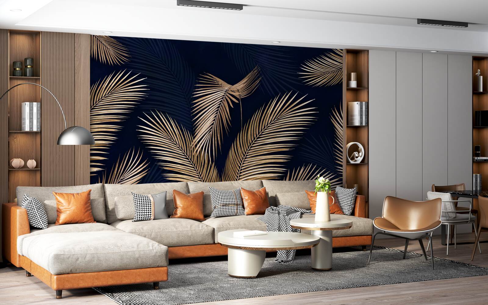 Fototapeta tmavé pozadie zdobené zlatými pierkami