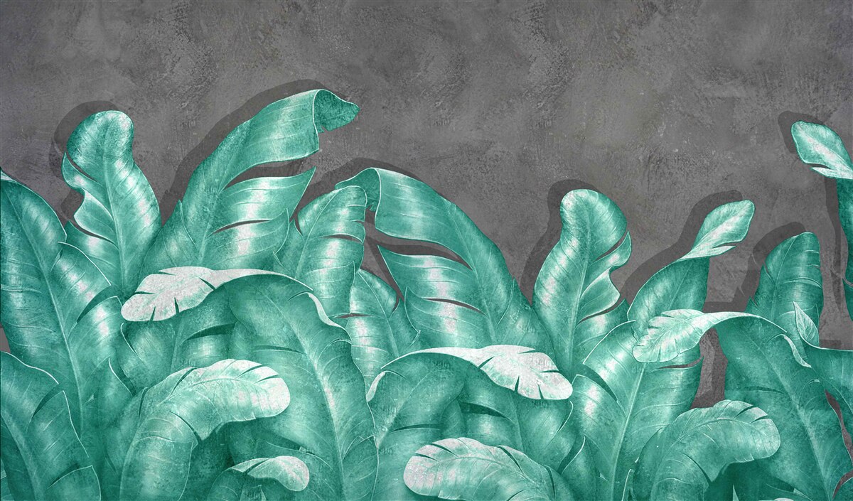 Fototapeta veľké listy paprade, maľované v smaragdovom odtieni