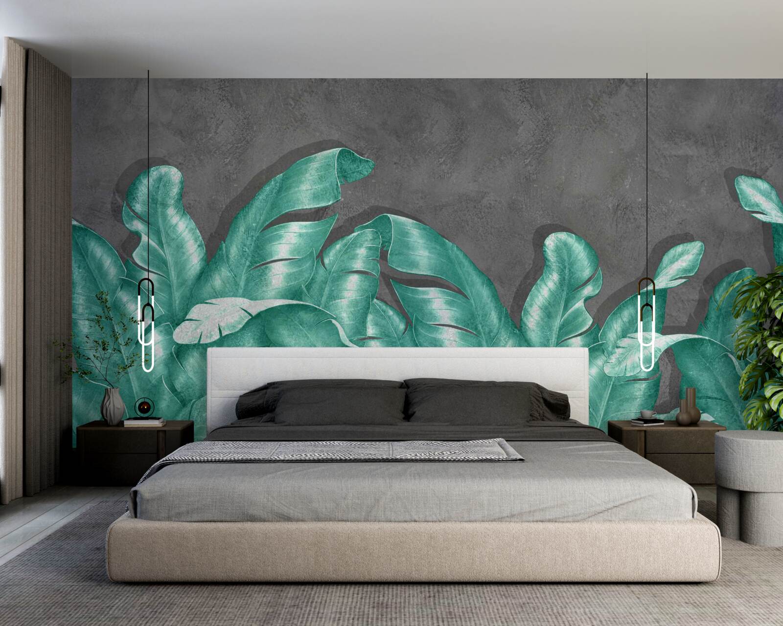 Fototapeta veľké listy paprade, maľované v smaragdovom odtieni