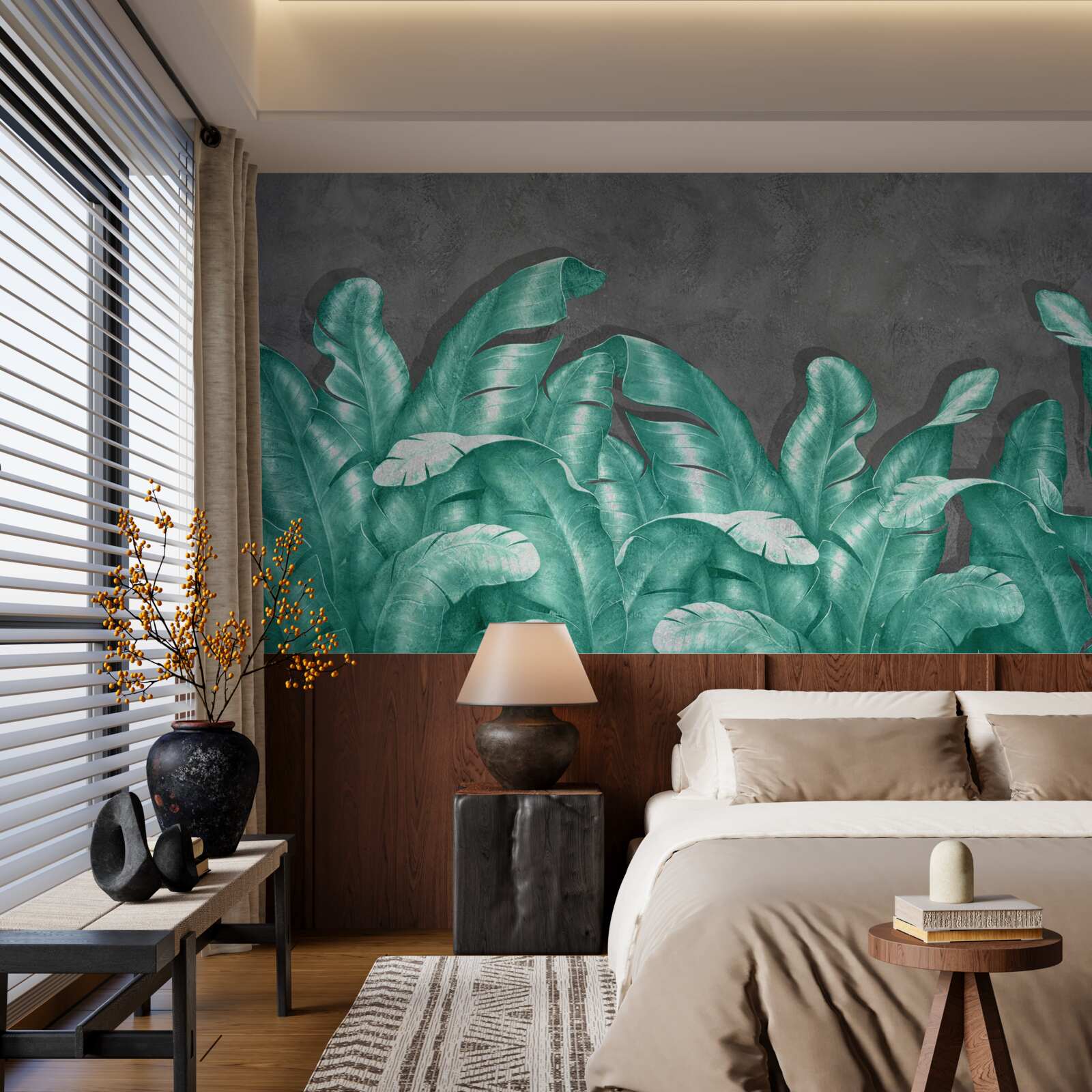 Fototapeta veľké listy paprade, maľované v smaragdovom odtieni