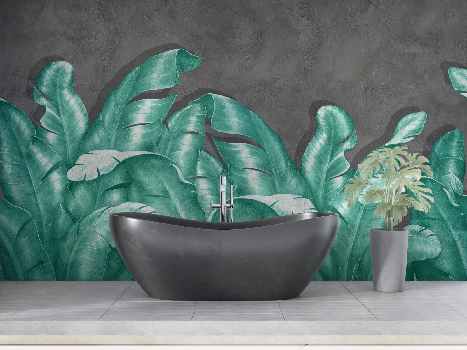 Fototapeta veľké listy paprade, maľované v smaragdovom odtieni