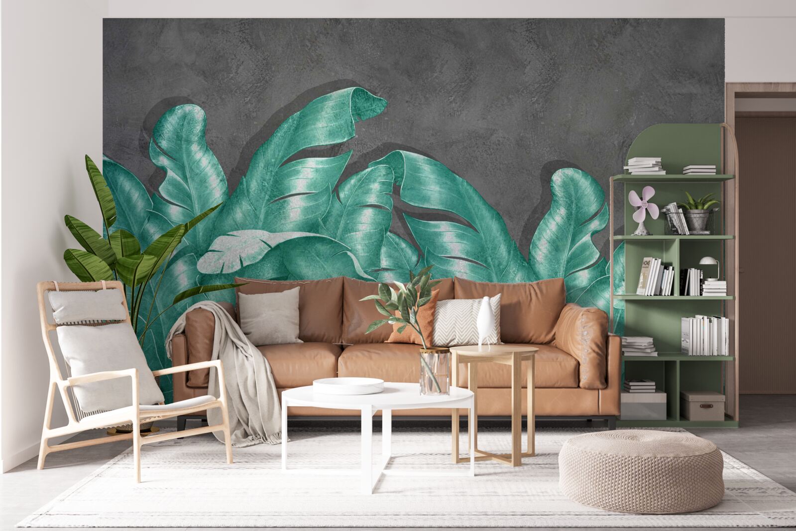 Fototapeta veľké listy paprade, maľované v smaragdovom odtieni