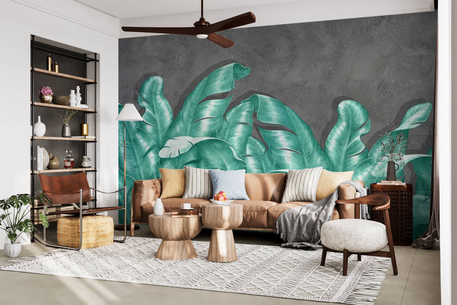 Fototapeta veľké listy paprade, maľované v smaragdovom odtieni