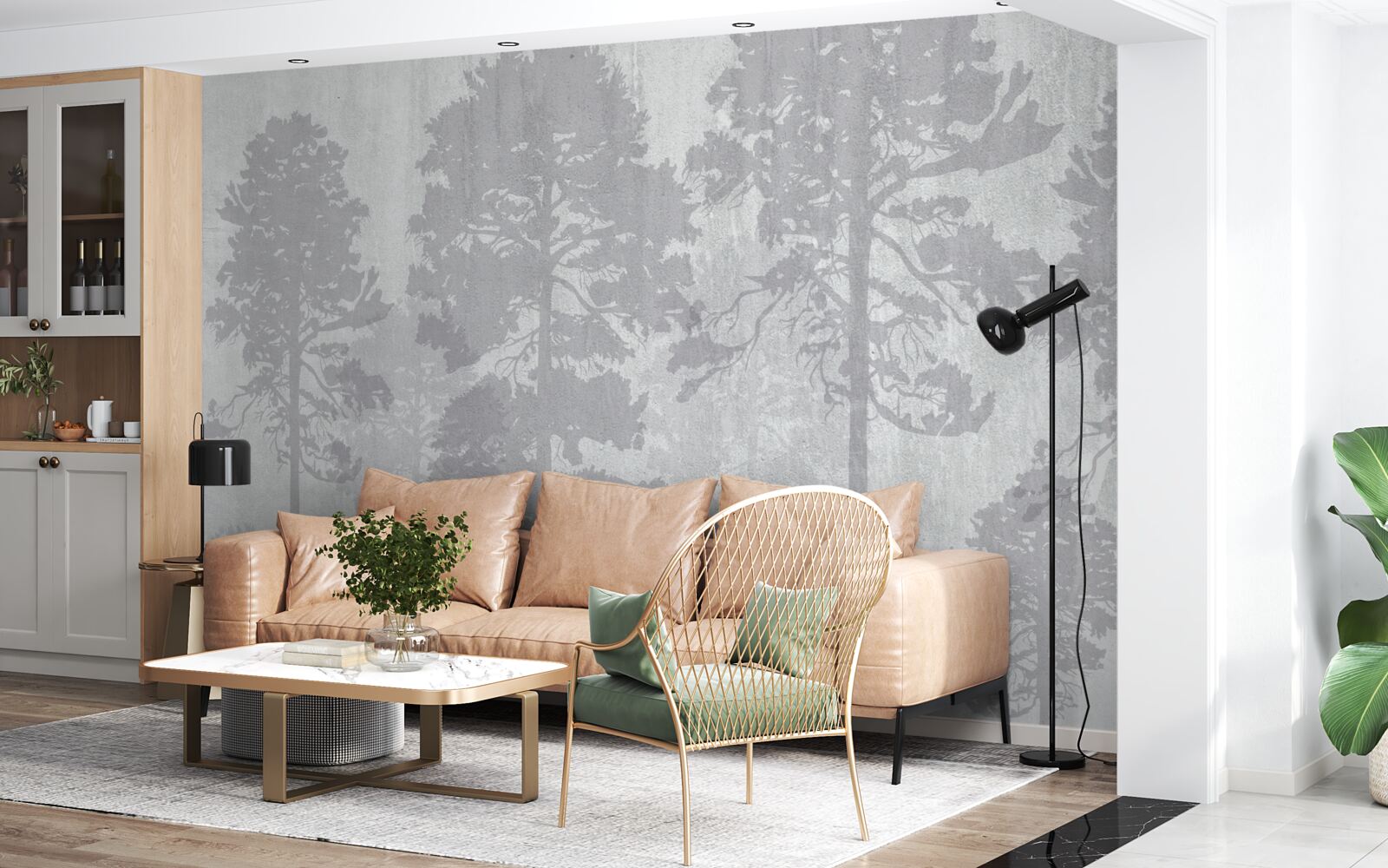 Fototapeta zahmlené obrysy lesných stromov na okraji vyzerajú štíhlo