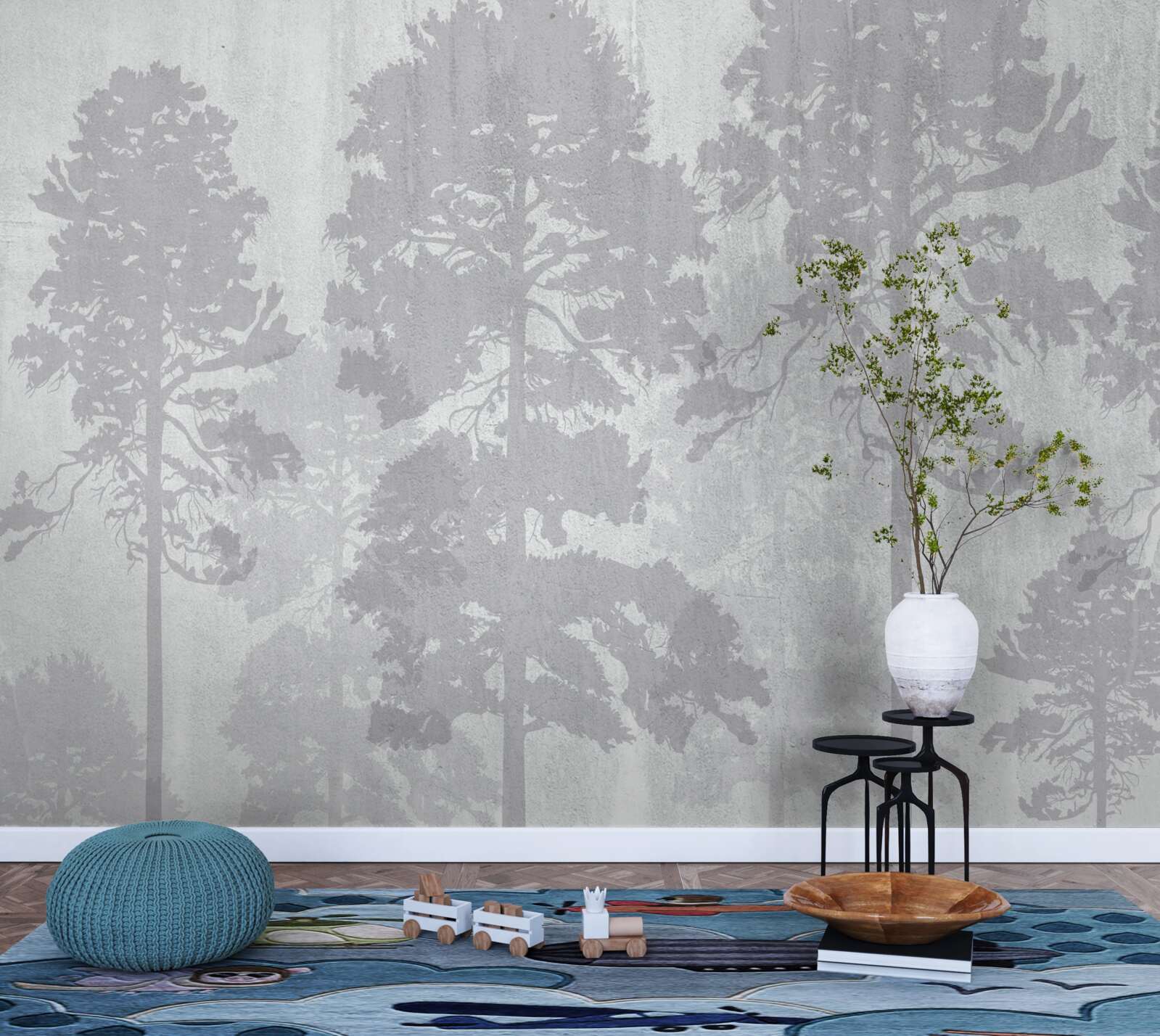 Fototapeta zahmlené obrysy lesných stromov na okraji vyzerajú štíhlo