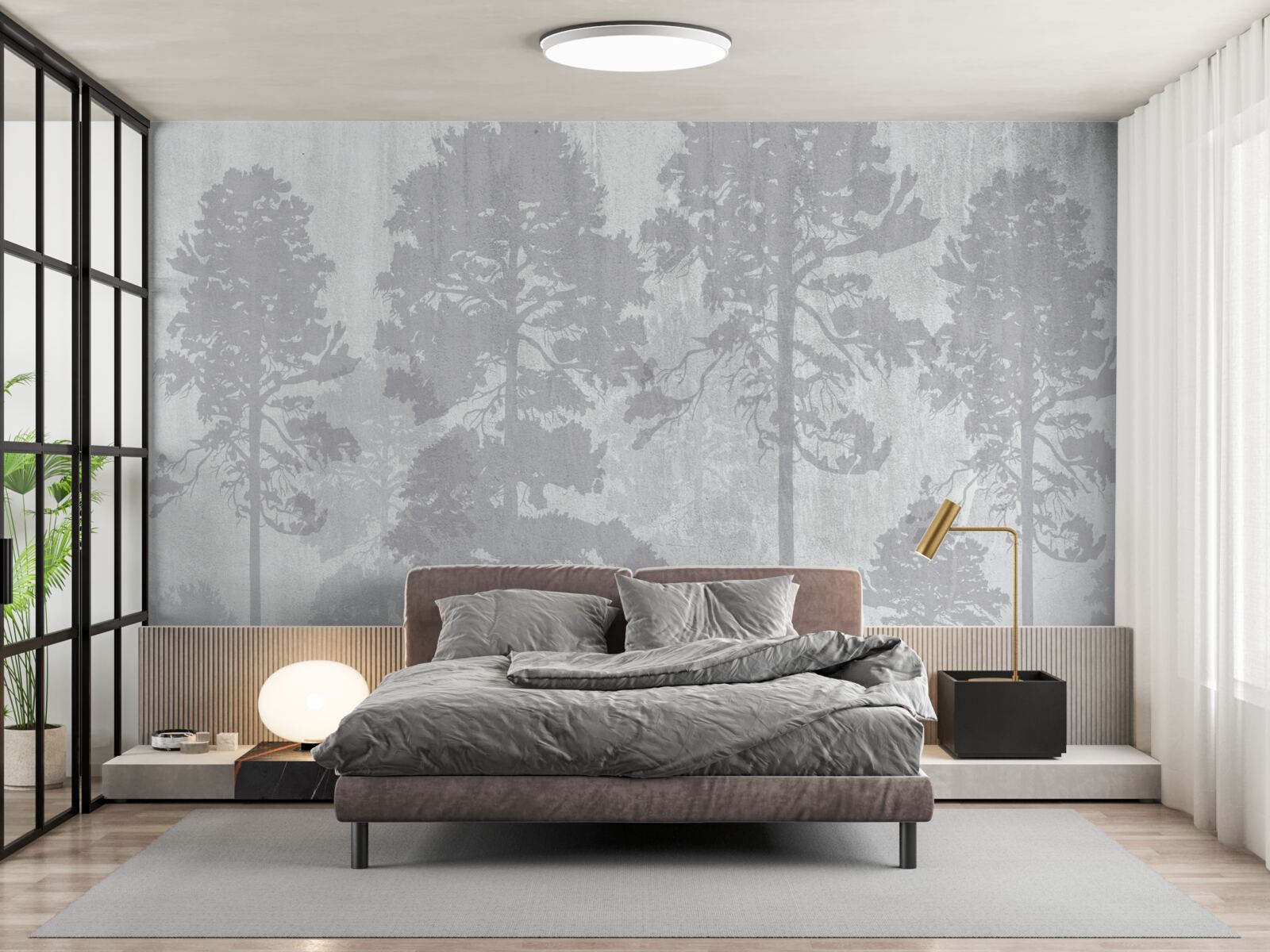 Fototapeta zahmlené obrysy lesných stromov na okraji vyzerajú štíhlo