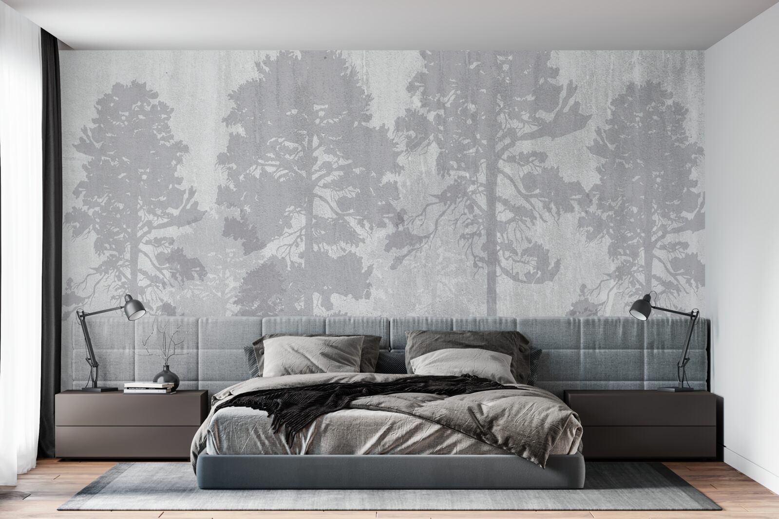 Fototapeta zahmlené obrysy lesných stromov na okraji vyzerajú štíhlo