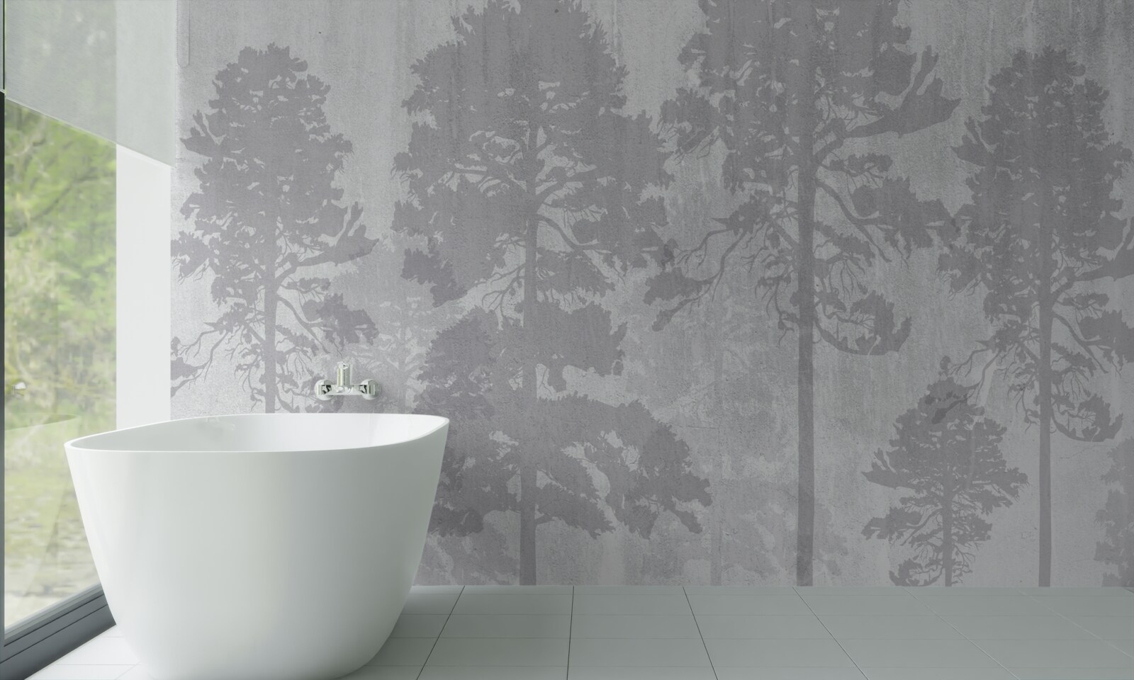 Fototapeta zahmlené obrysy lesných stromov na okraji vyzerajú štíhlo