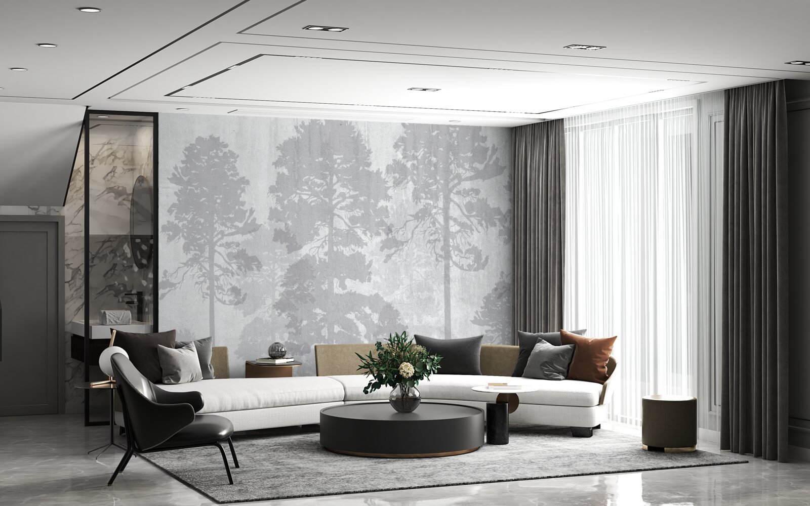 Fototapeta zahmlené obrysy lesných stromov na okraji vyzerajú štíhlo