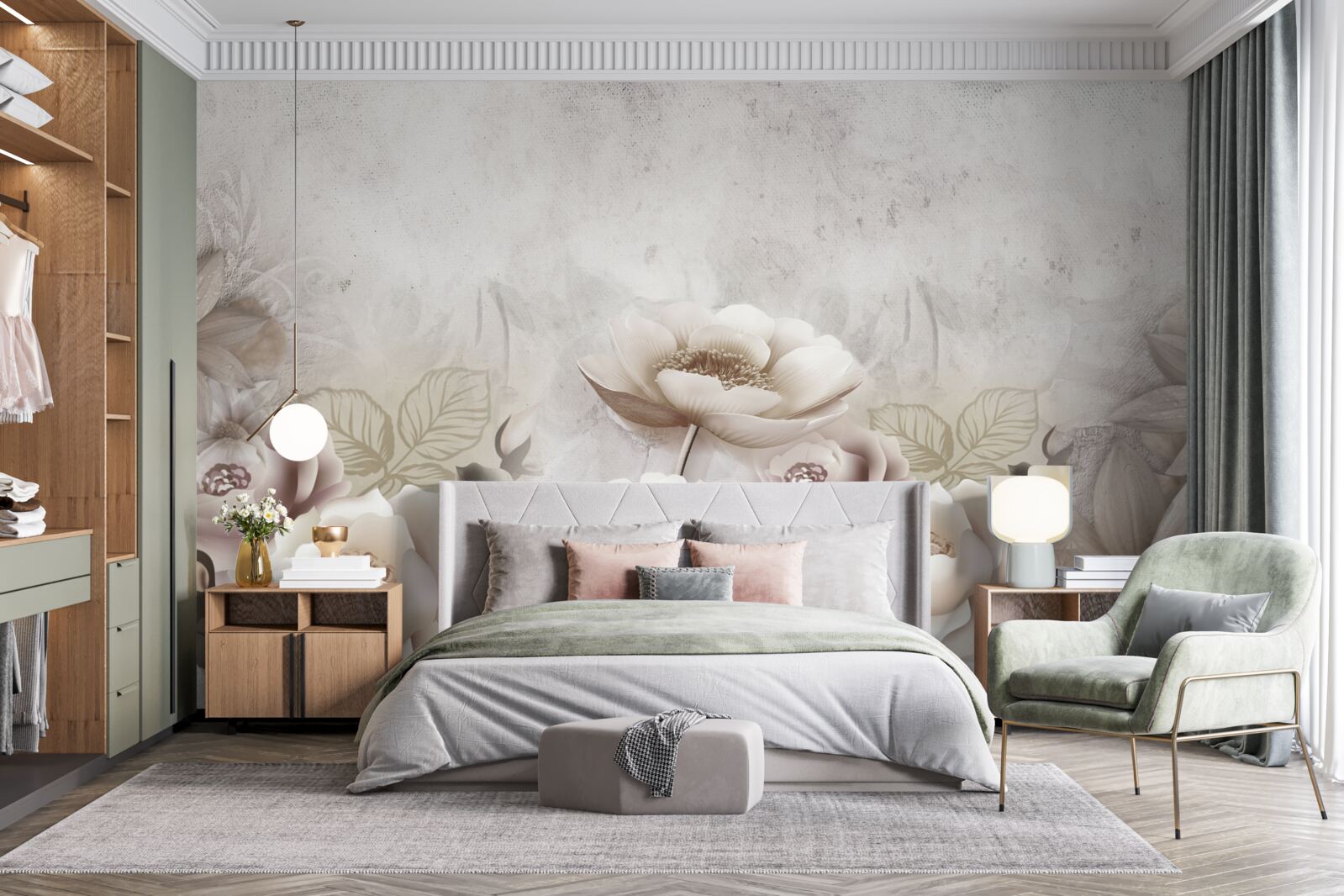 Fototapeta hmlistá lúka posiata bielymi kvetmi