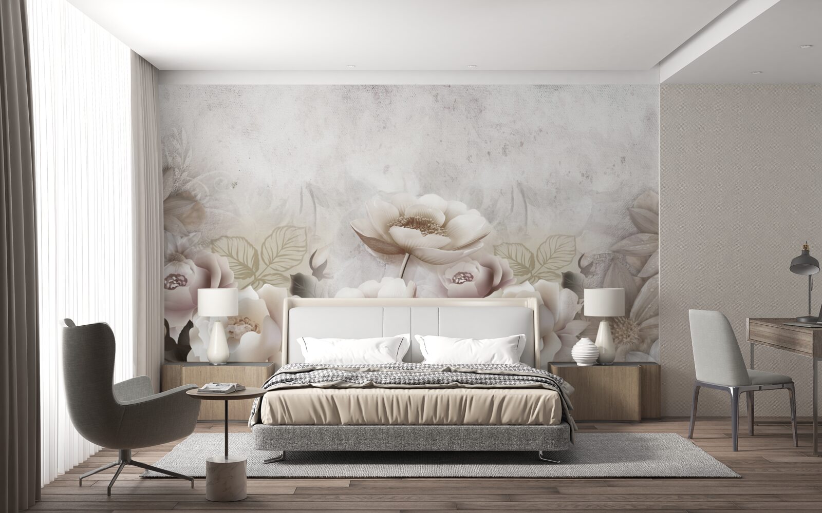 Fototapeta hmlistá lúka posiata bielymi kvetmi