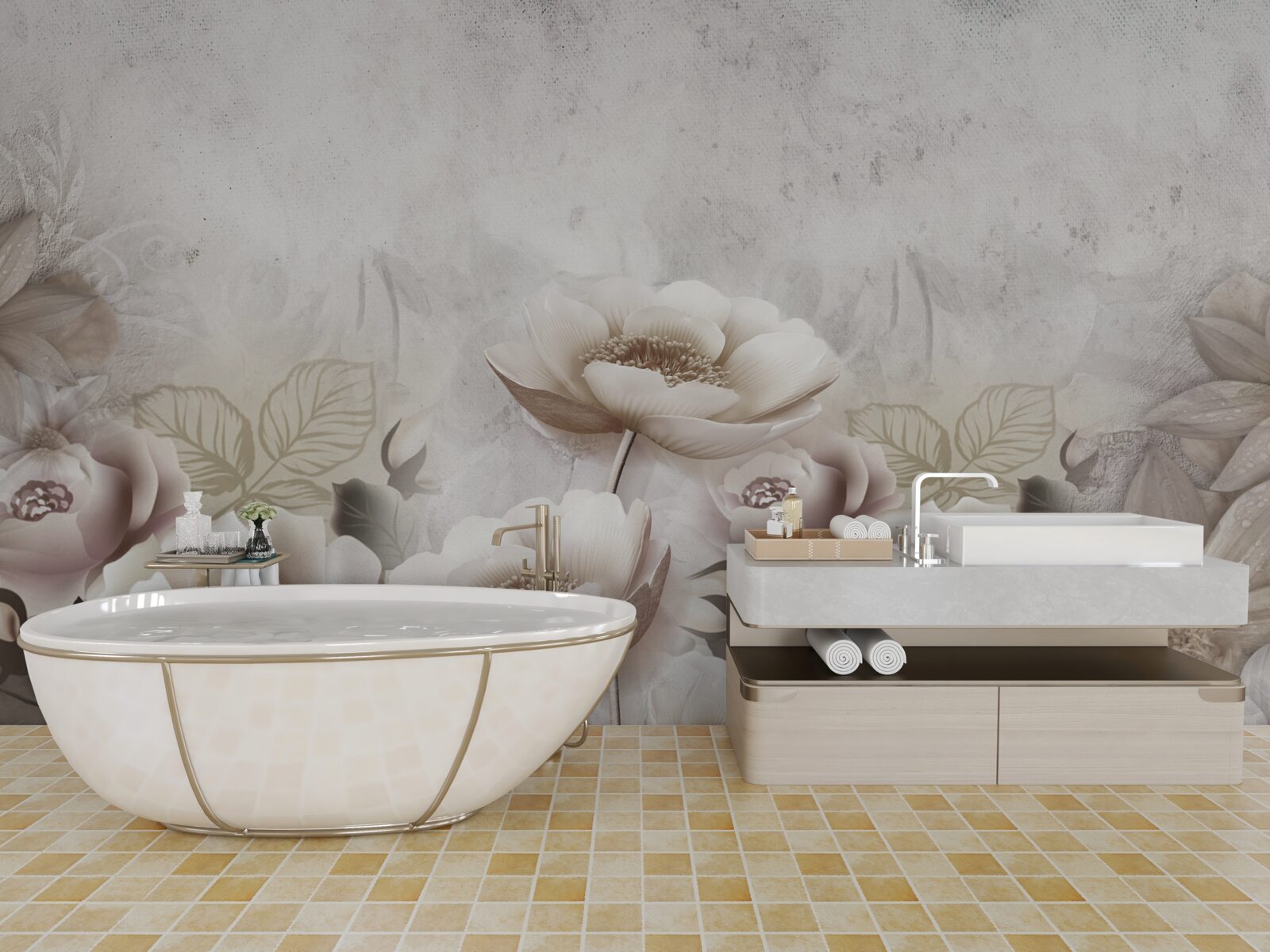 Fototapeta hmlistá lúka posiata bielymi kvetmi