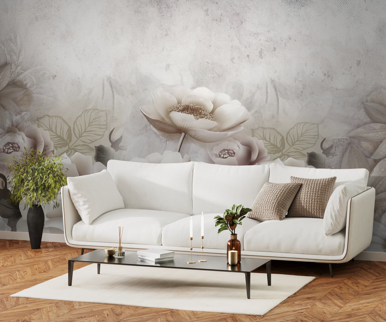 Fototapeta hmlistá lúka posiata bielymi kvetmi