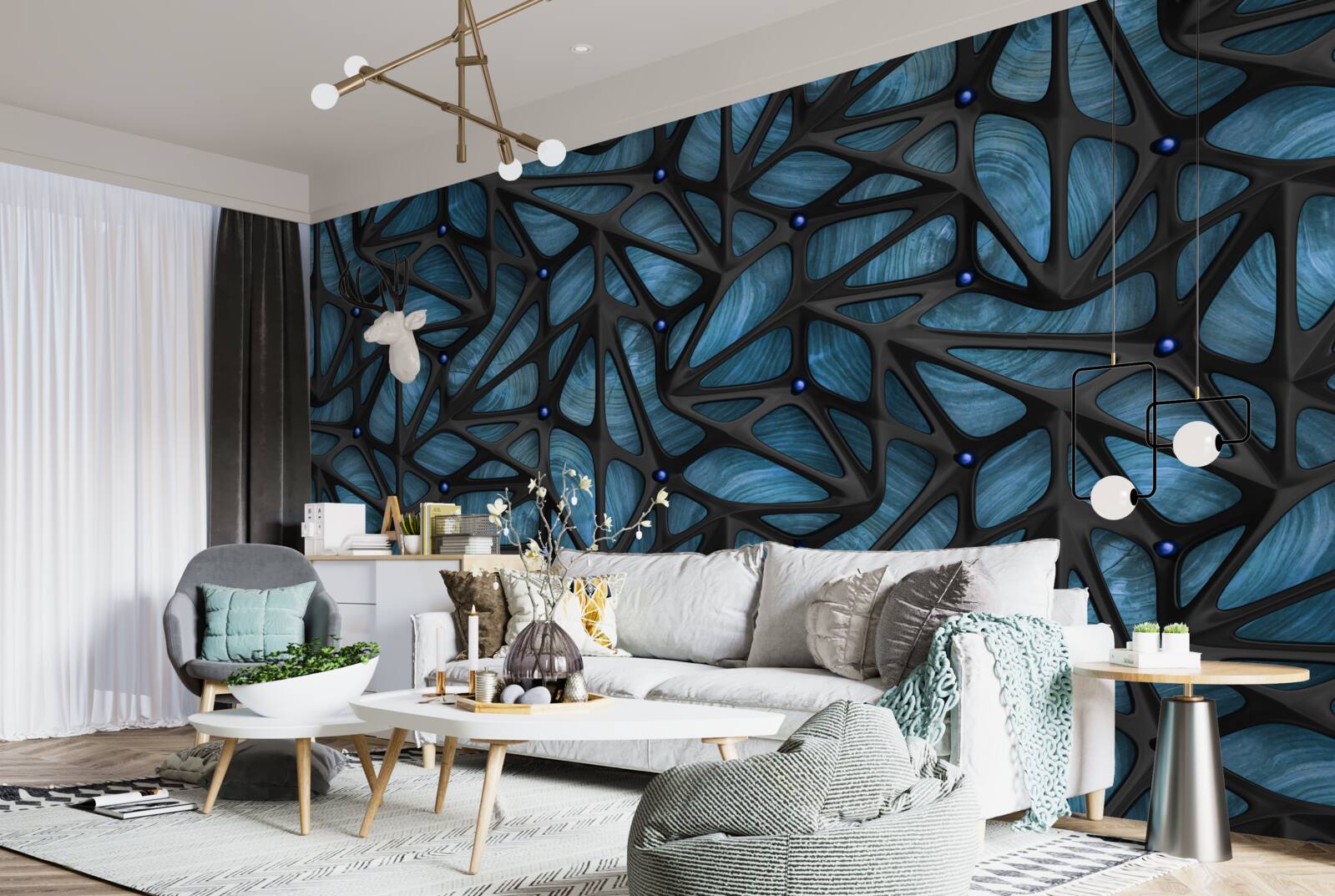 Fototapeta Mesačné svetlo osvetľuje nočný les pokrytý listami