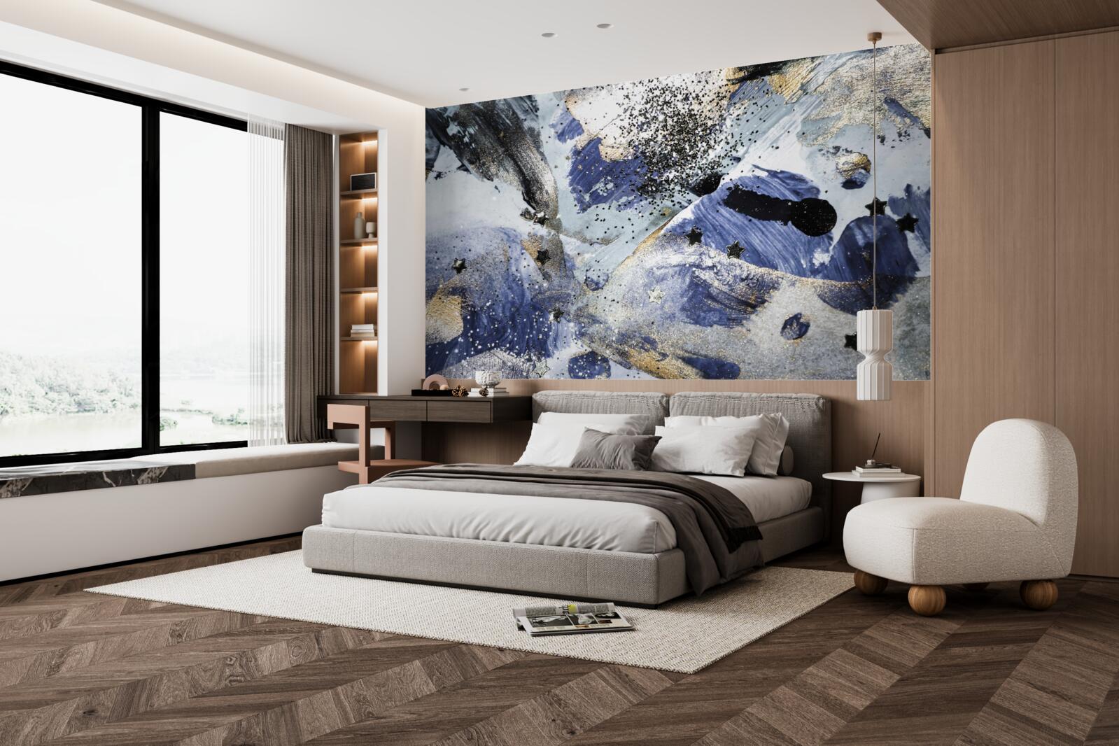 Fototapeta odtiene zlatej a modrej v abstraktnom prevedení