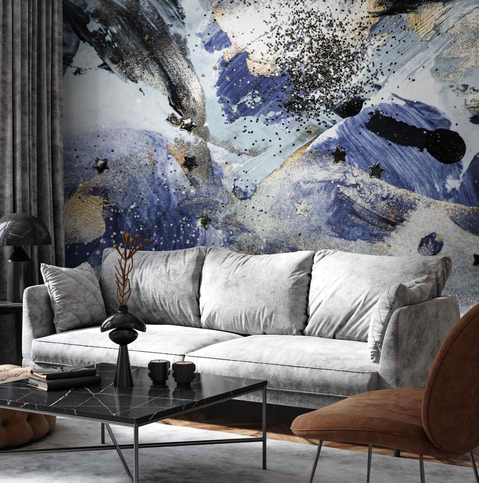 Fototapeta odtiene zlatej a modrej v abstraktnom prevedení