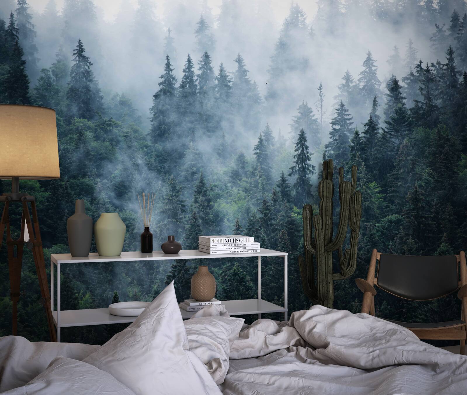 Fototapeta hmla padá na smrekový lesík