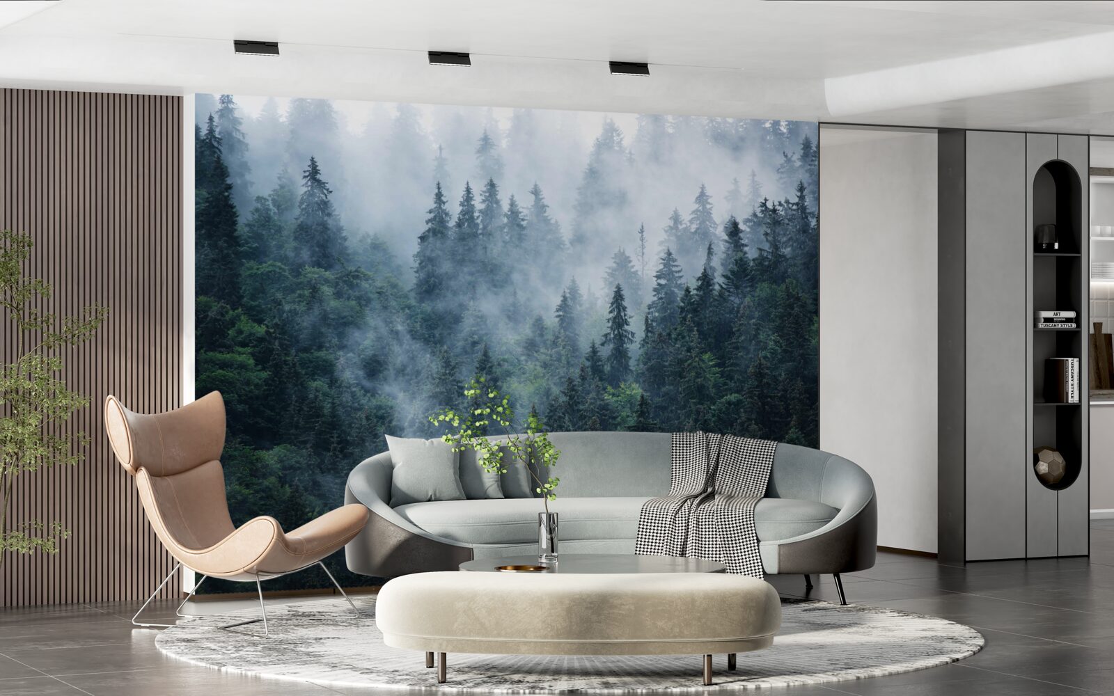 Fototapeta hmla padá na smrekový lesík