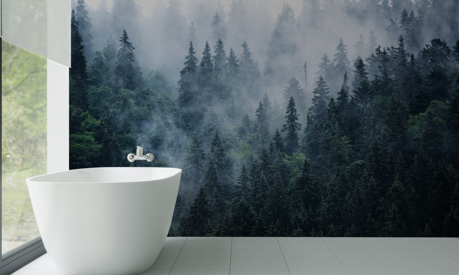 Fototapeta hmla padá na smrekový lesík