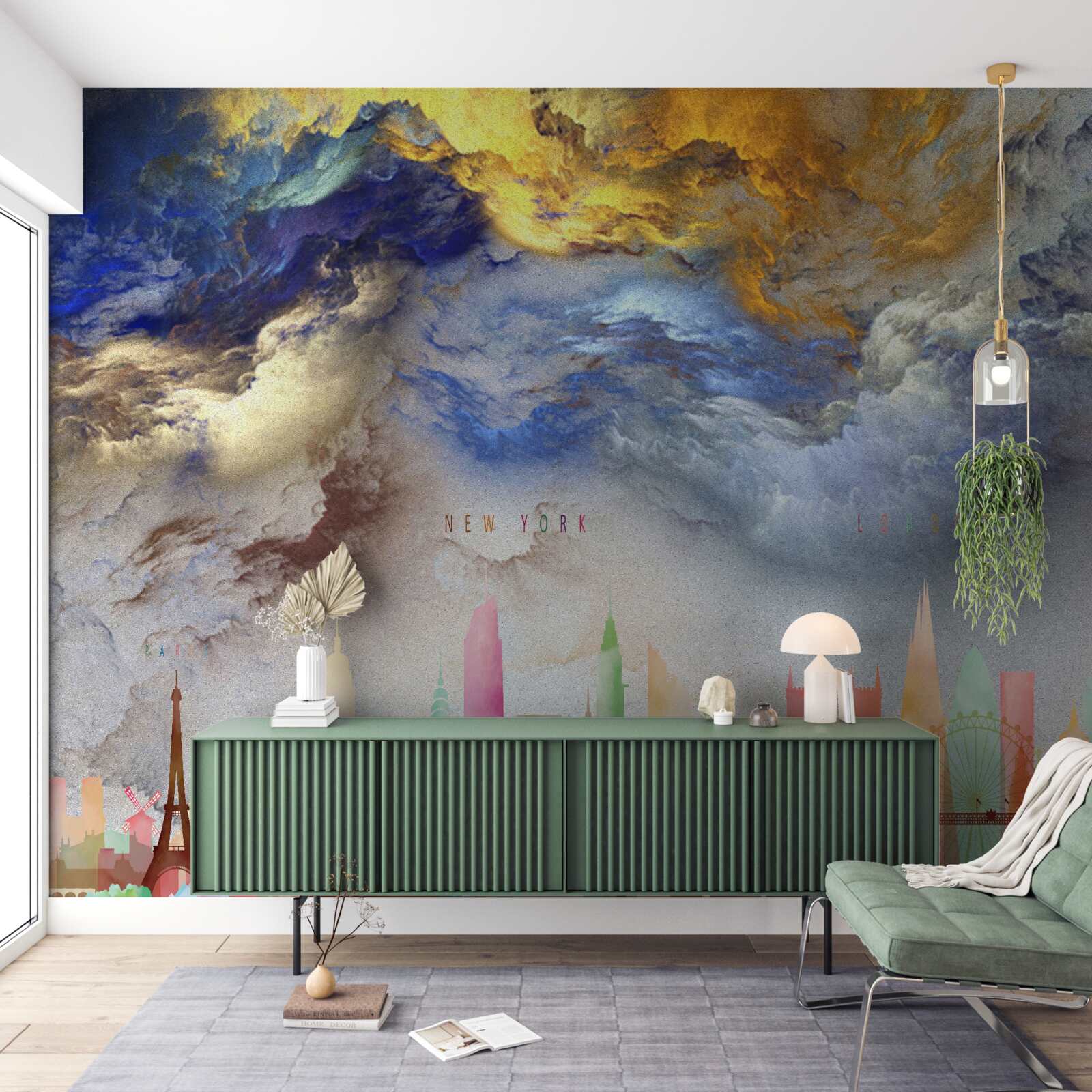 Fototapeta nejasné mraky nad mestskými budovami