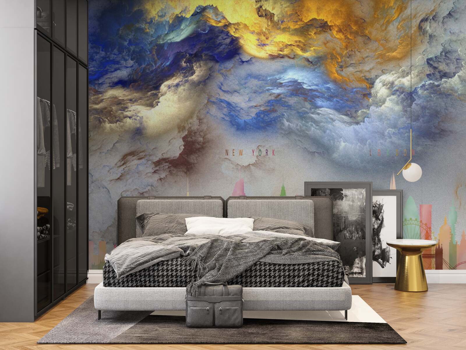 Fototapeta nejasné mraky nad mestskými budovami