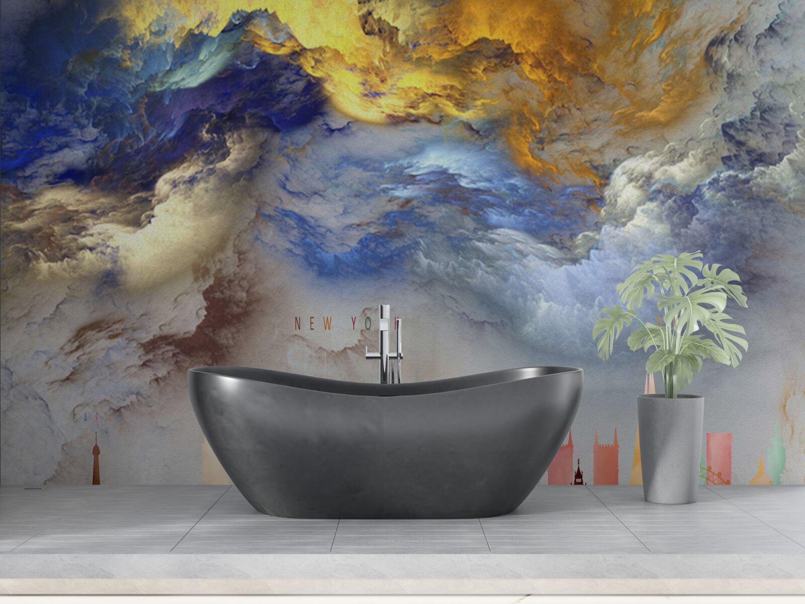 Fototapeta nejasné mraky nad mestskými budovami