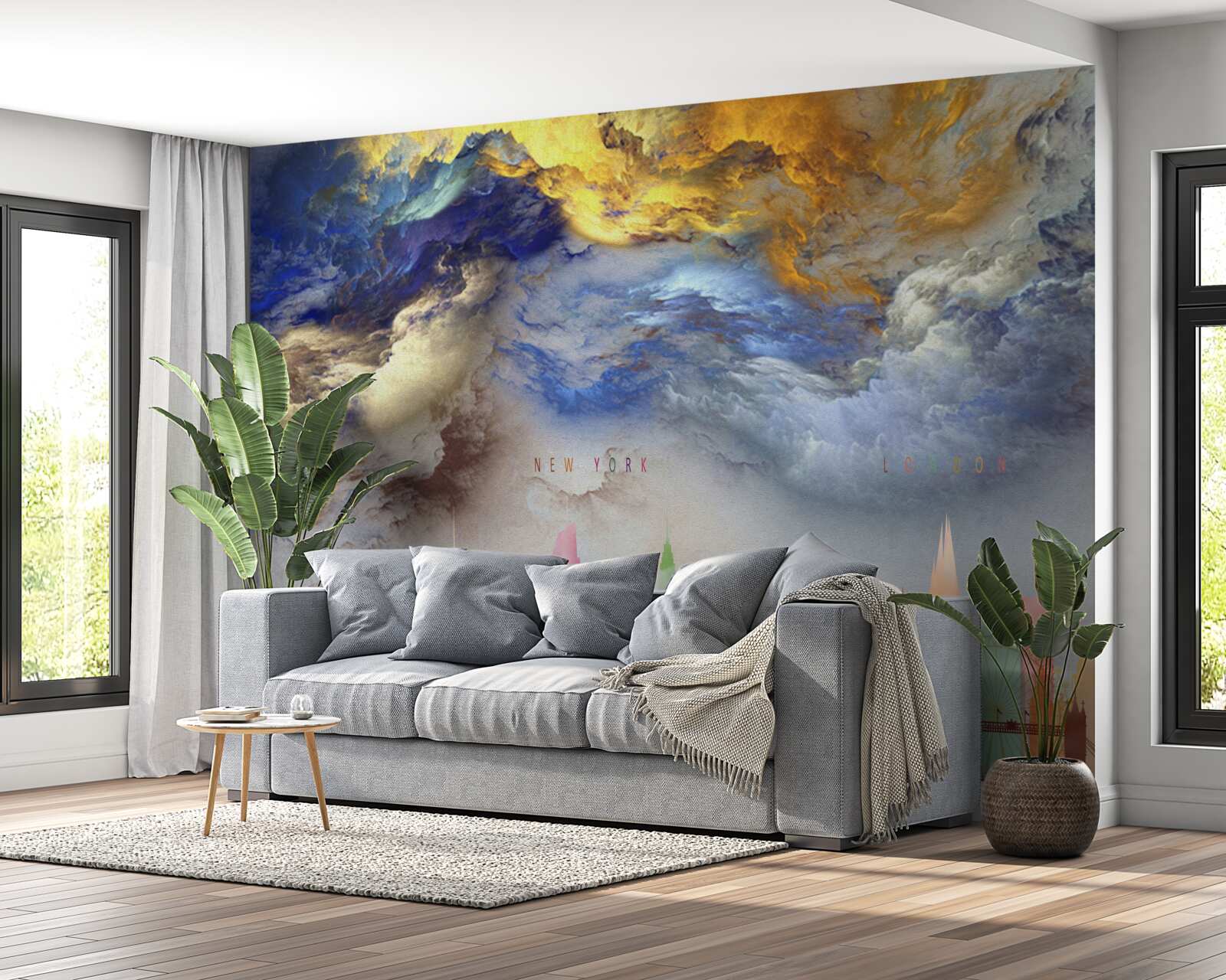 Fototapeta nejasné mraky nad mestskými budovami