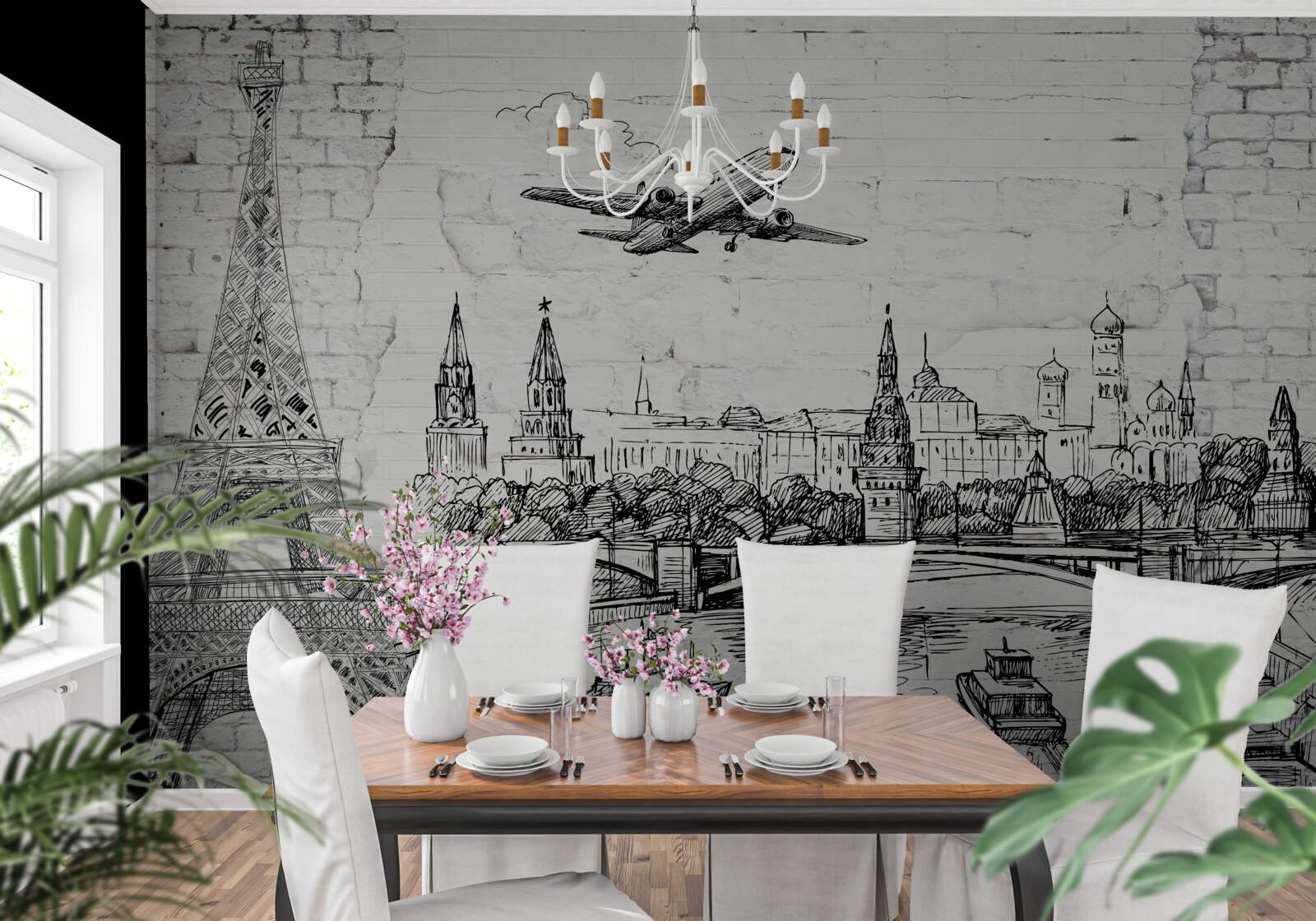 Fototapeta mesto v čiernej a bielej farbe postavené z bielych tehál