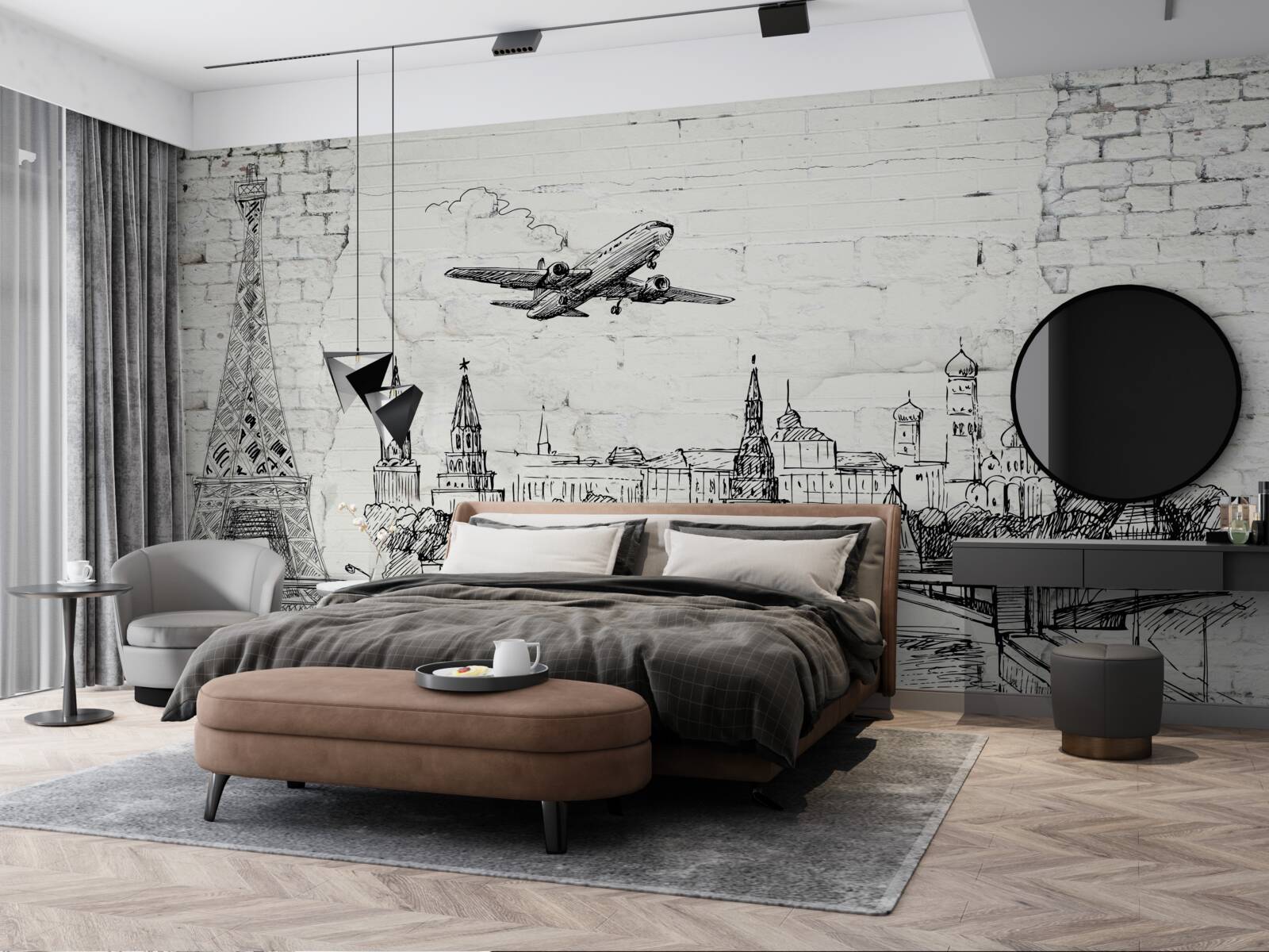 Fototapeta mesto v čiernej a bielej farbe postavené z bielych tehál