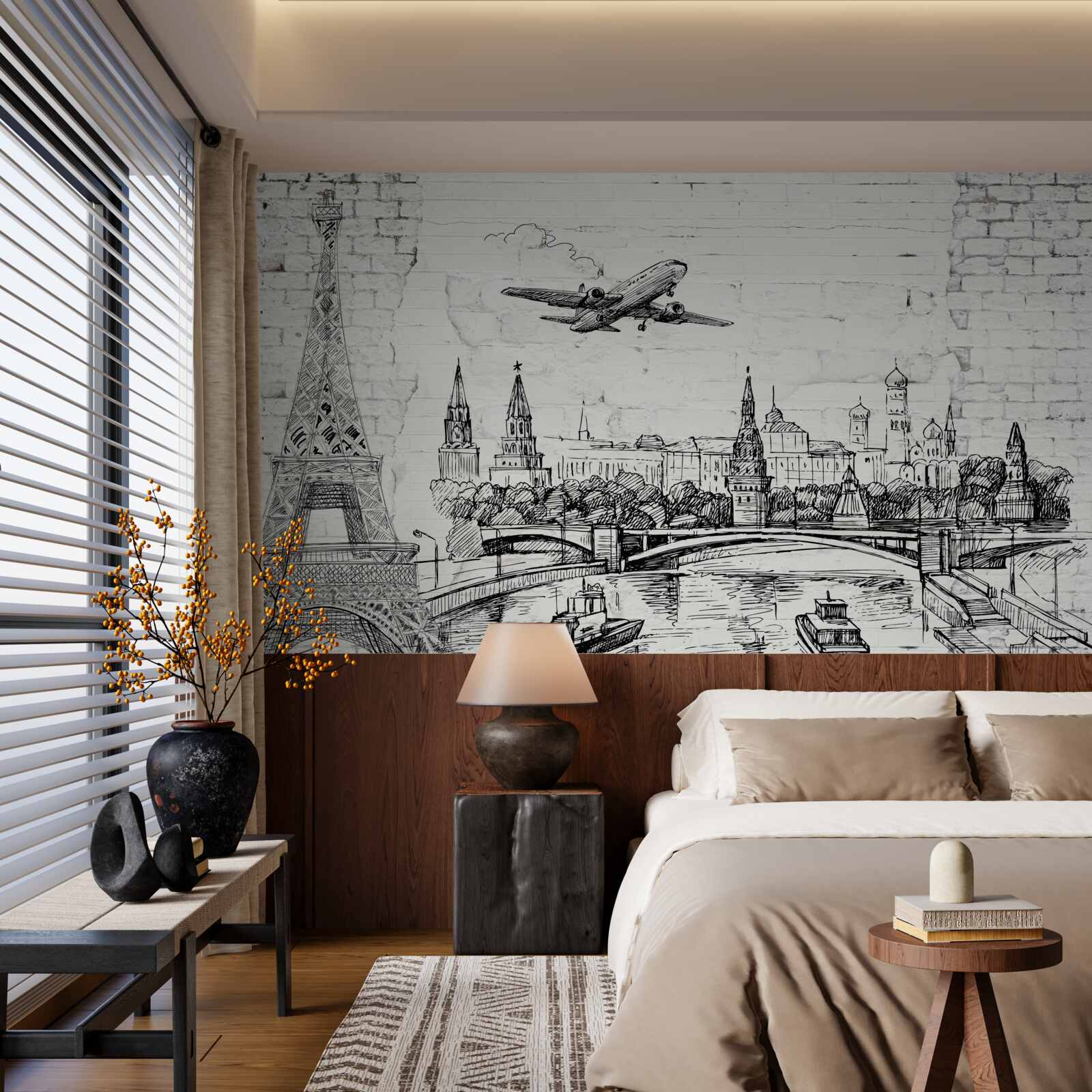 Fototapeta mesto v čiernej a bielej farbe postavené z bielych tehál