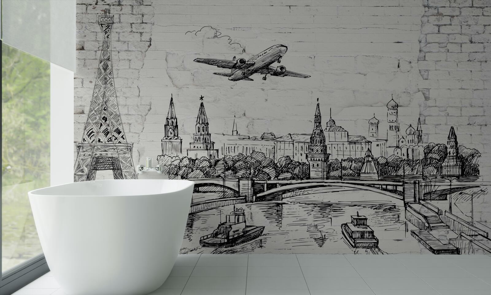 Fototapeta mesto v čiernej a bielej farbe postavené z bielych tehál