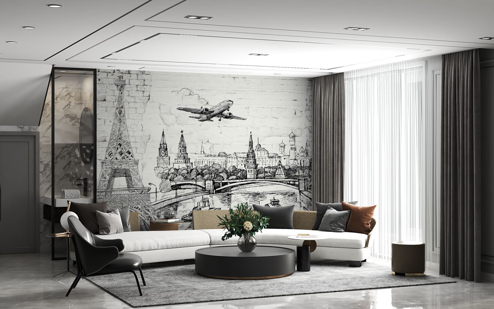 Fototapeta mesto v čiernej a bielej farbe postavené z bielych tehál