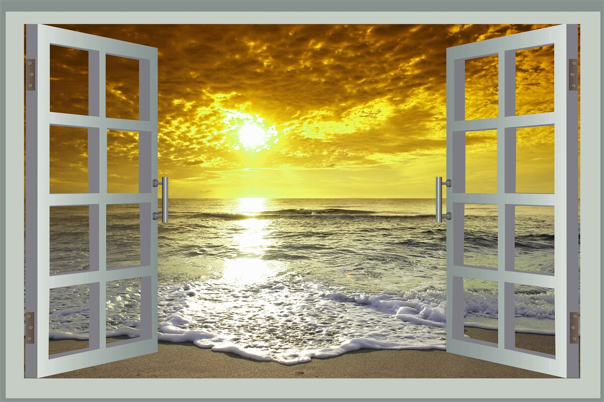 Fototapeta nádherný výhľad na západ slnka nad morom priamo z okna