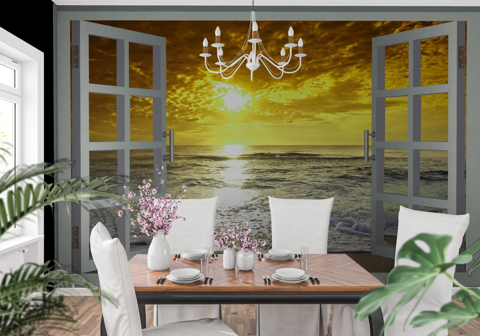 Fototapeta nádherný výhľad na západ slnka nad morom priamo z okna