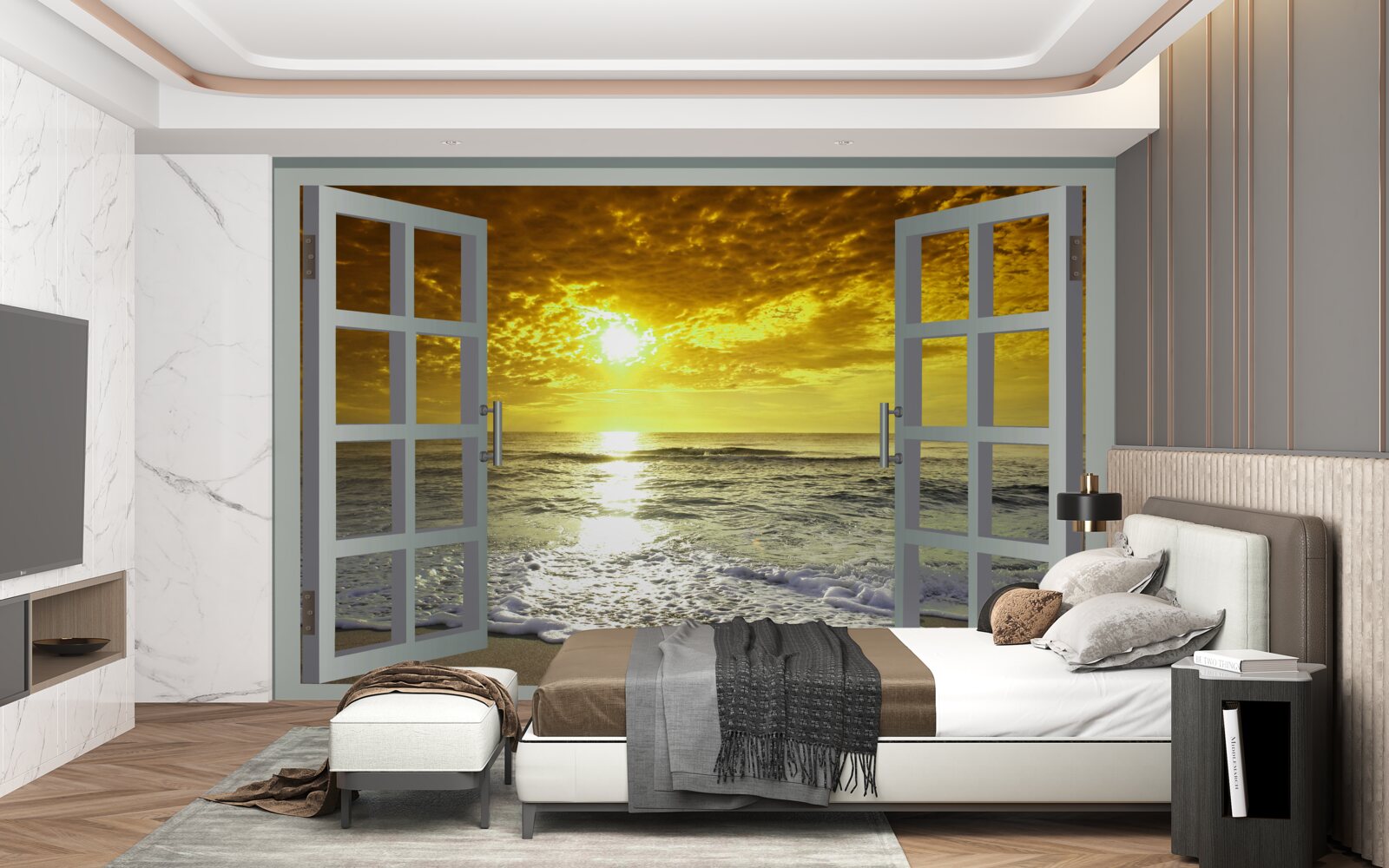 Fototapeta nádherný výhľad na západ slnka nad morom priamo z okna