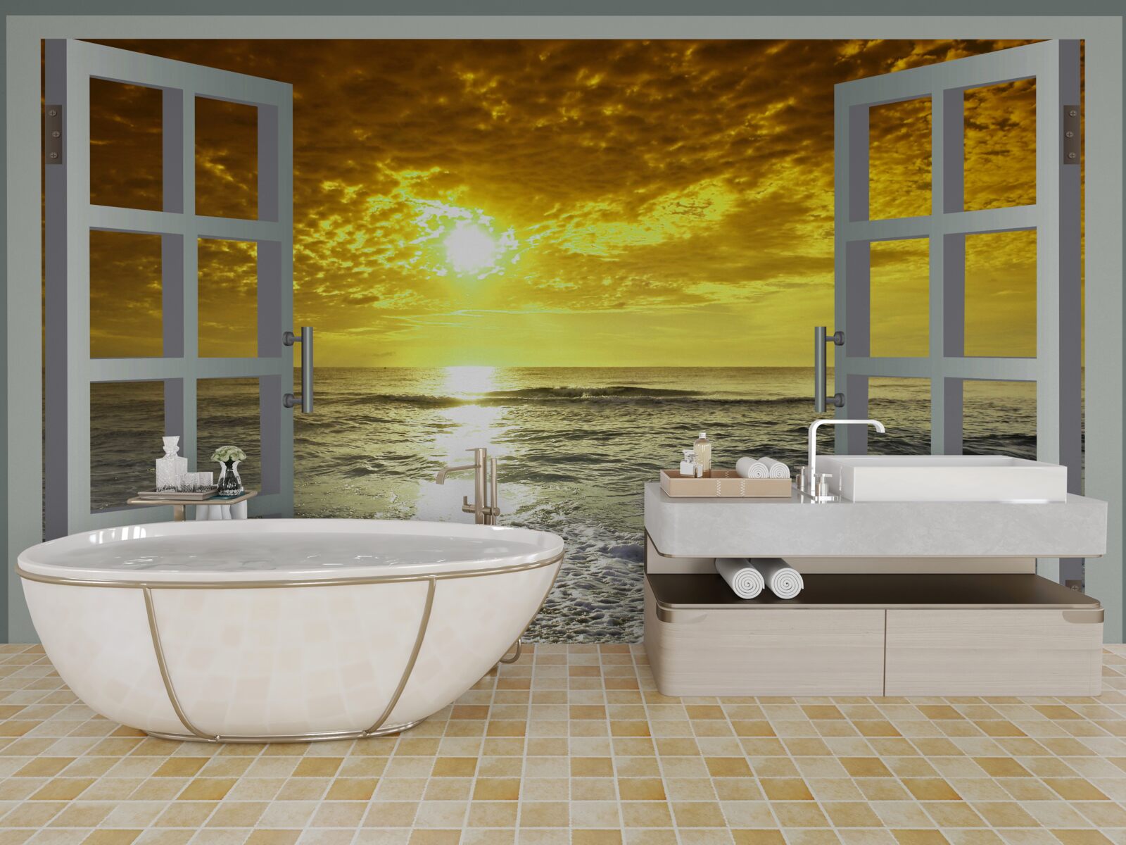 Fototapeta nádherný výhľad na západ slnka nad morom priamo z okna