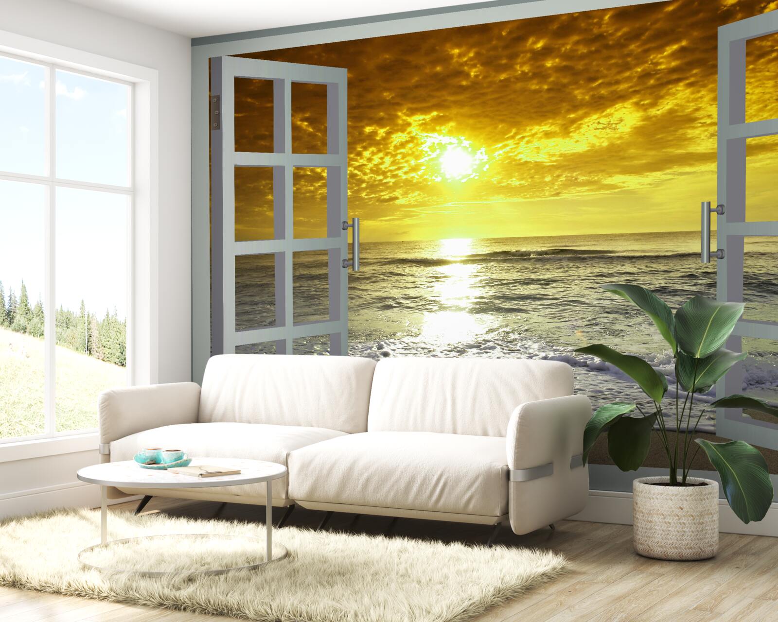 Fototapeta nádherný výhľad na západ slnka nad morom priamo z okna