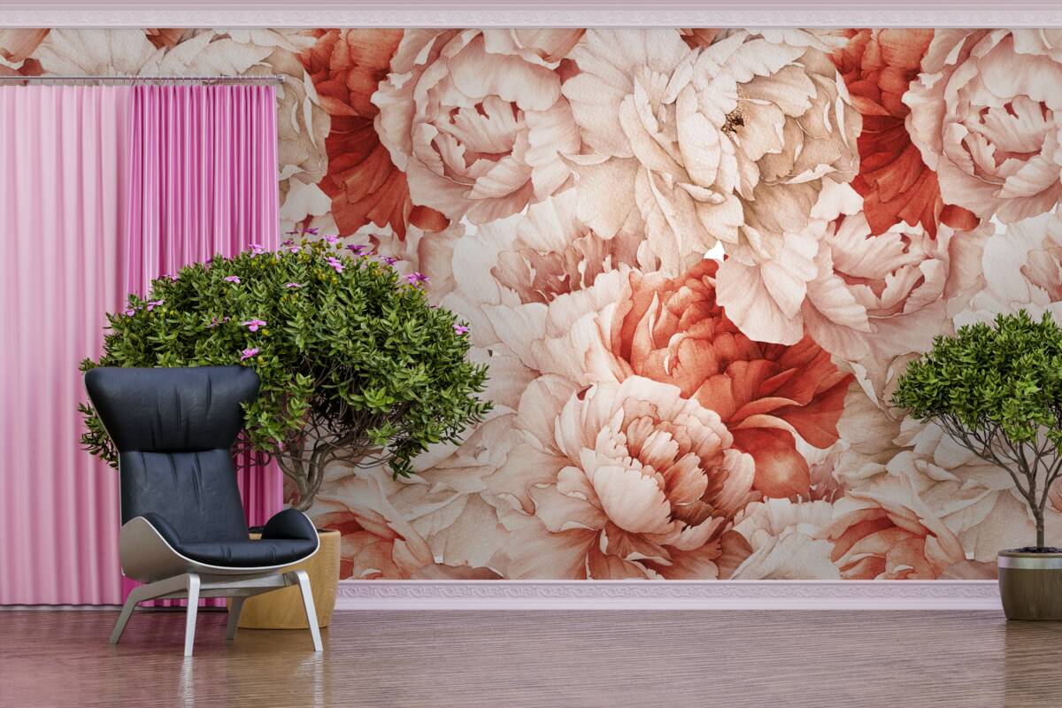 Fototapeta zloženie jemných bielych a červených pivoniek