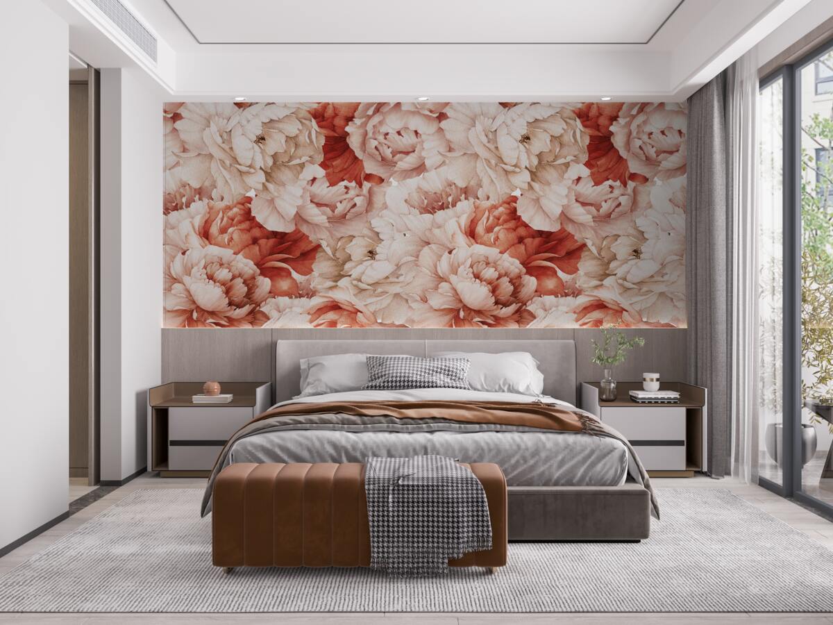 Fototapeta zloženie jemných bielych a červených pivoniek