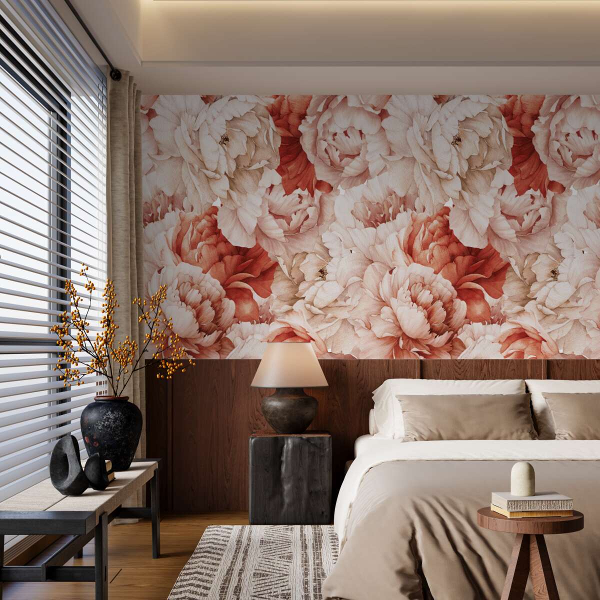 Fototapeta zloženie jemných bielych a červených pivoniek