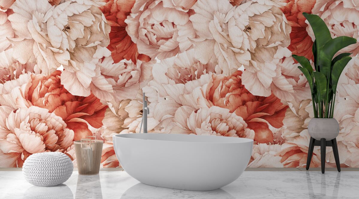 Fototapeta zloženie jemných bielych a červených pivoniek