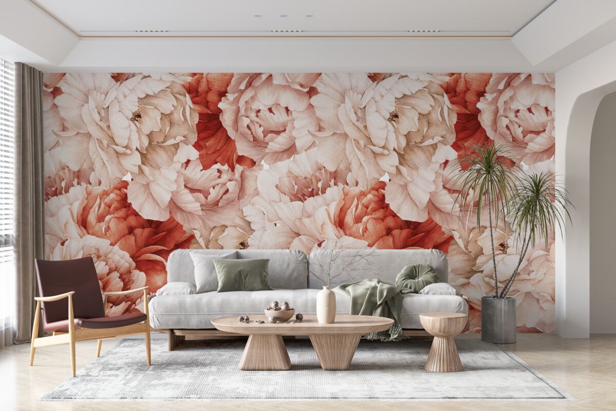 Fototapeta zloženie jemných bielych a červených pivoniek