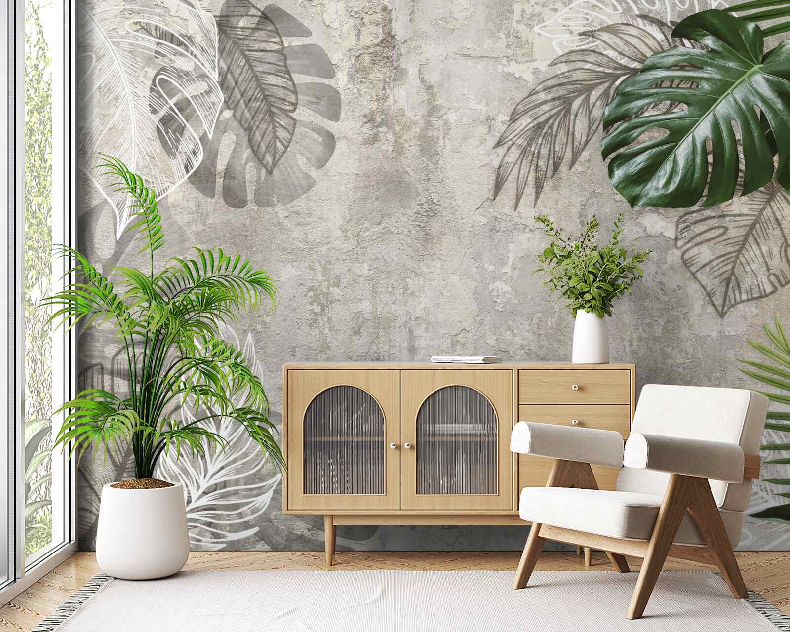 Fototapeta akvarely monstera a paprade