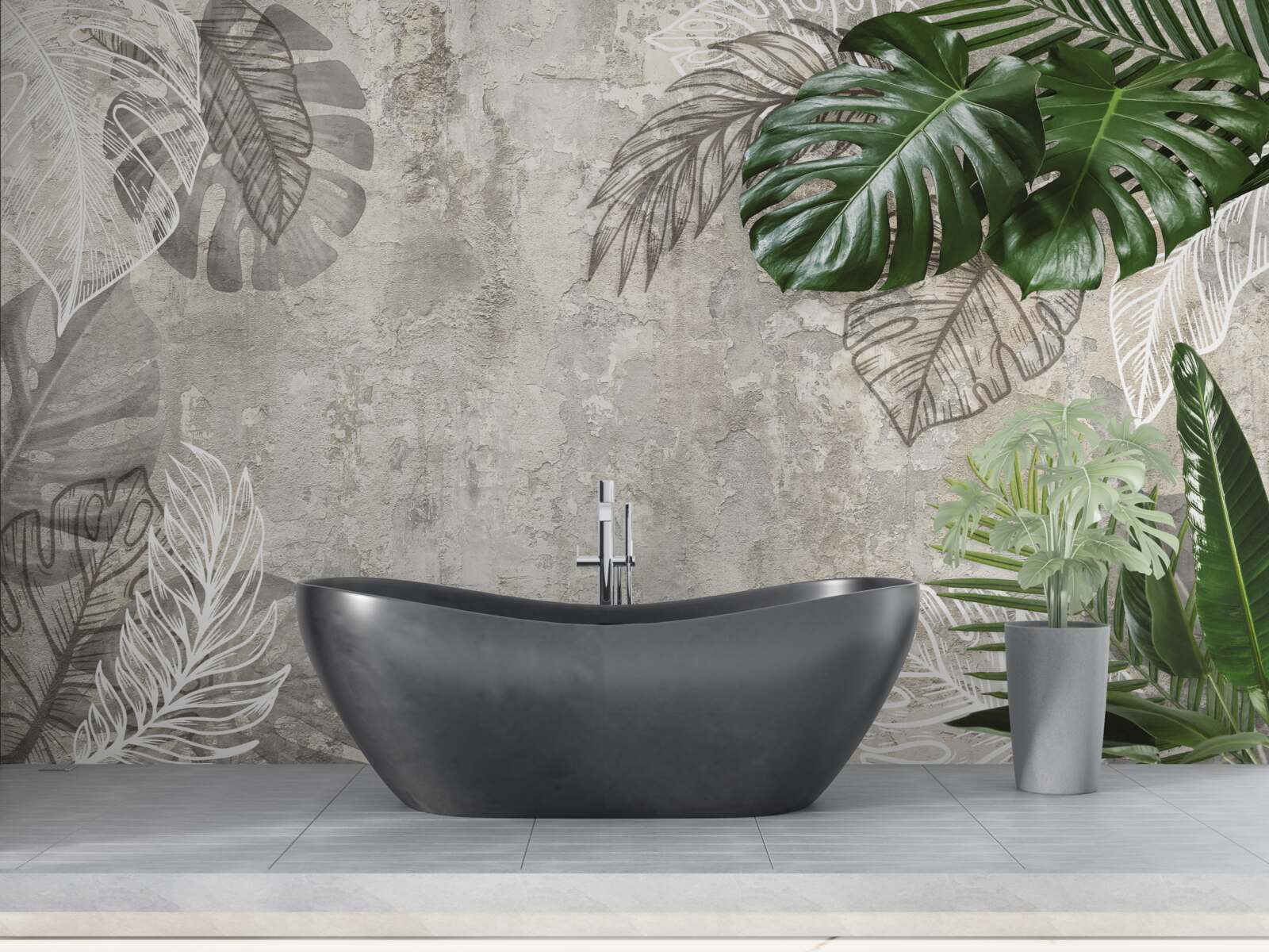 Fototapeta akvarely monstera a paprade