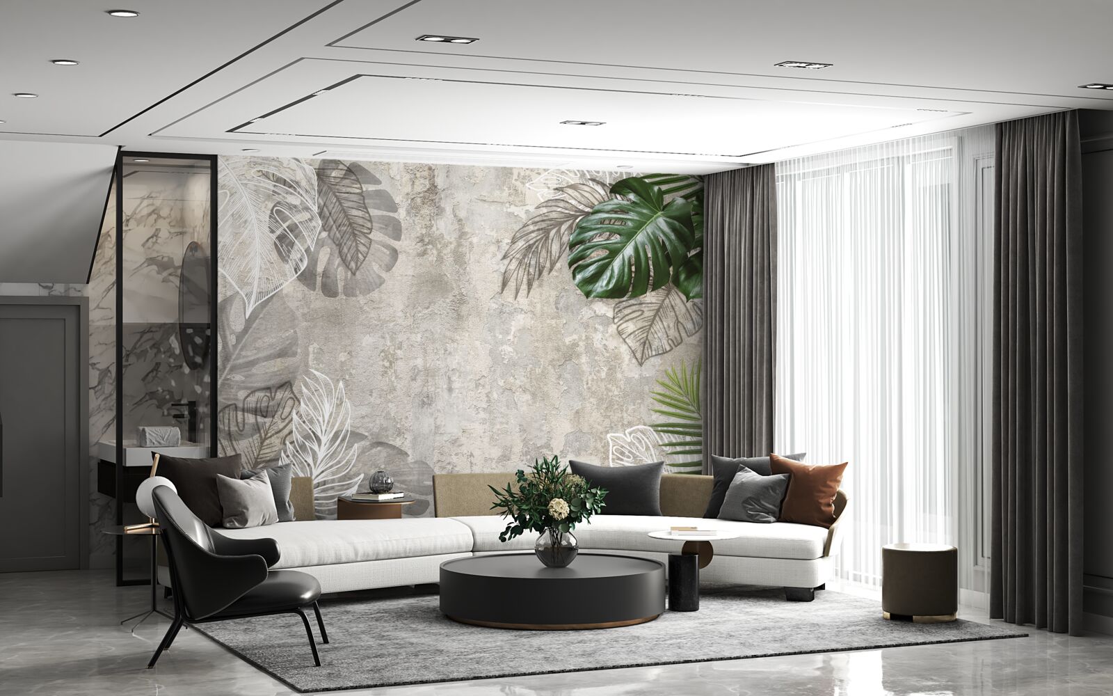 Fototapeta akvarely monstera a paprade