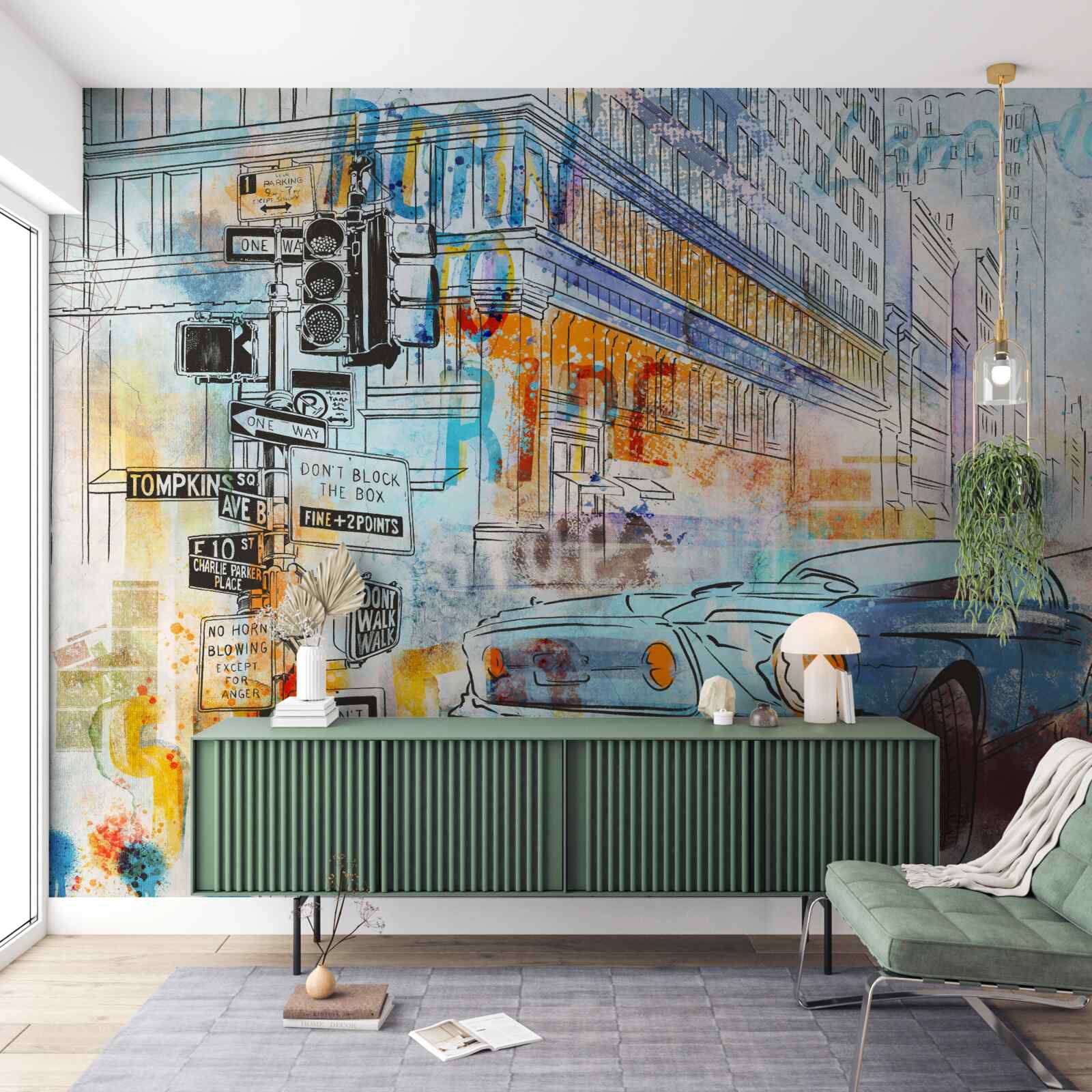 Fototapeta náčrty áut a mestských ulíc