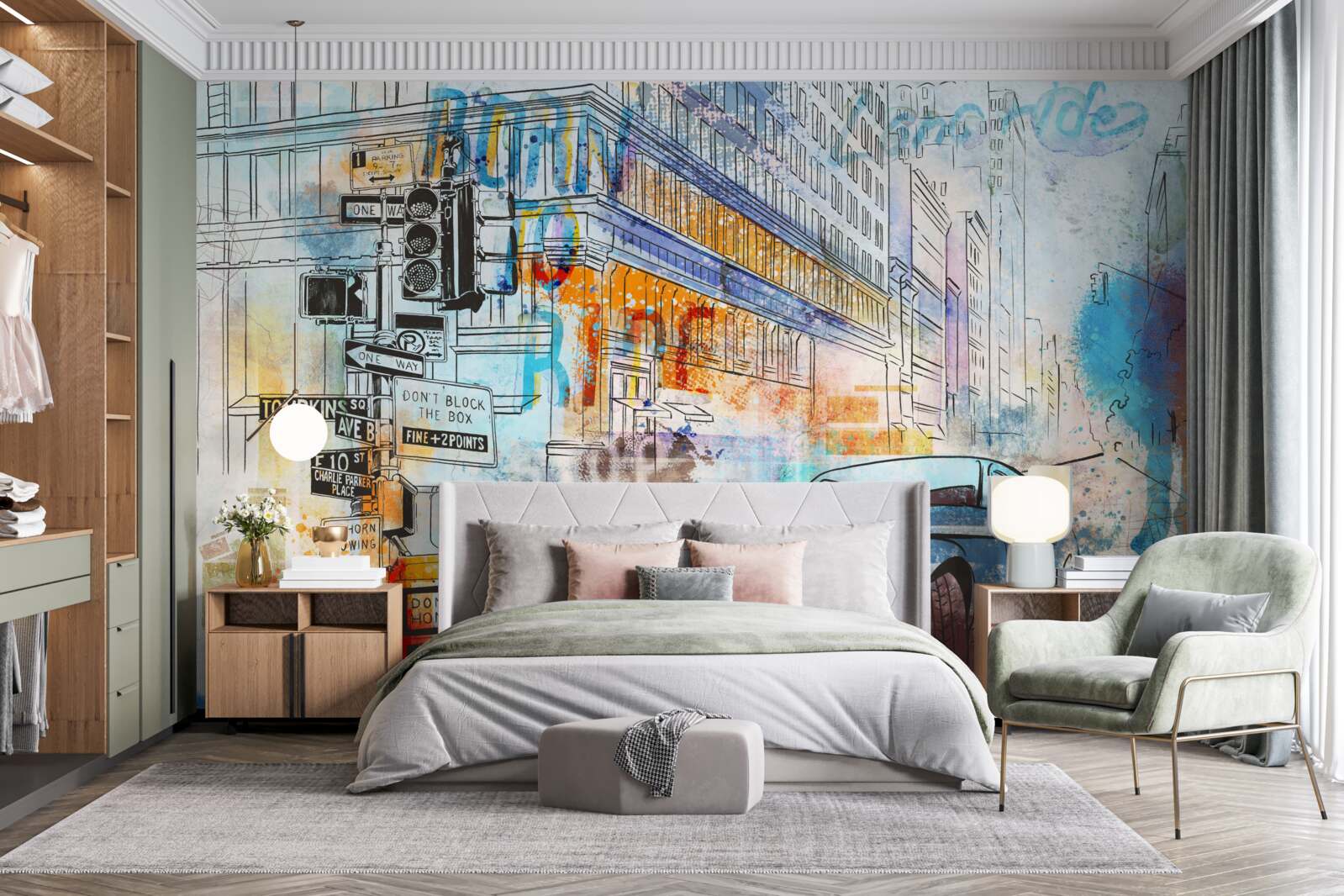 Fototapeta náčrty áut a mestských ulíc