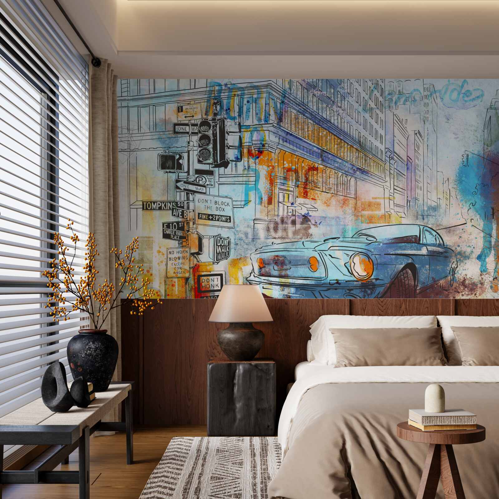 Fototapeta náčrty áut a mestských ulíc