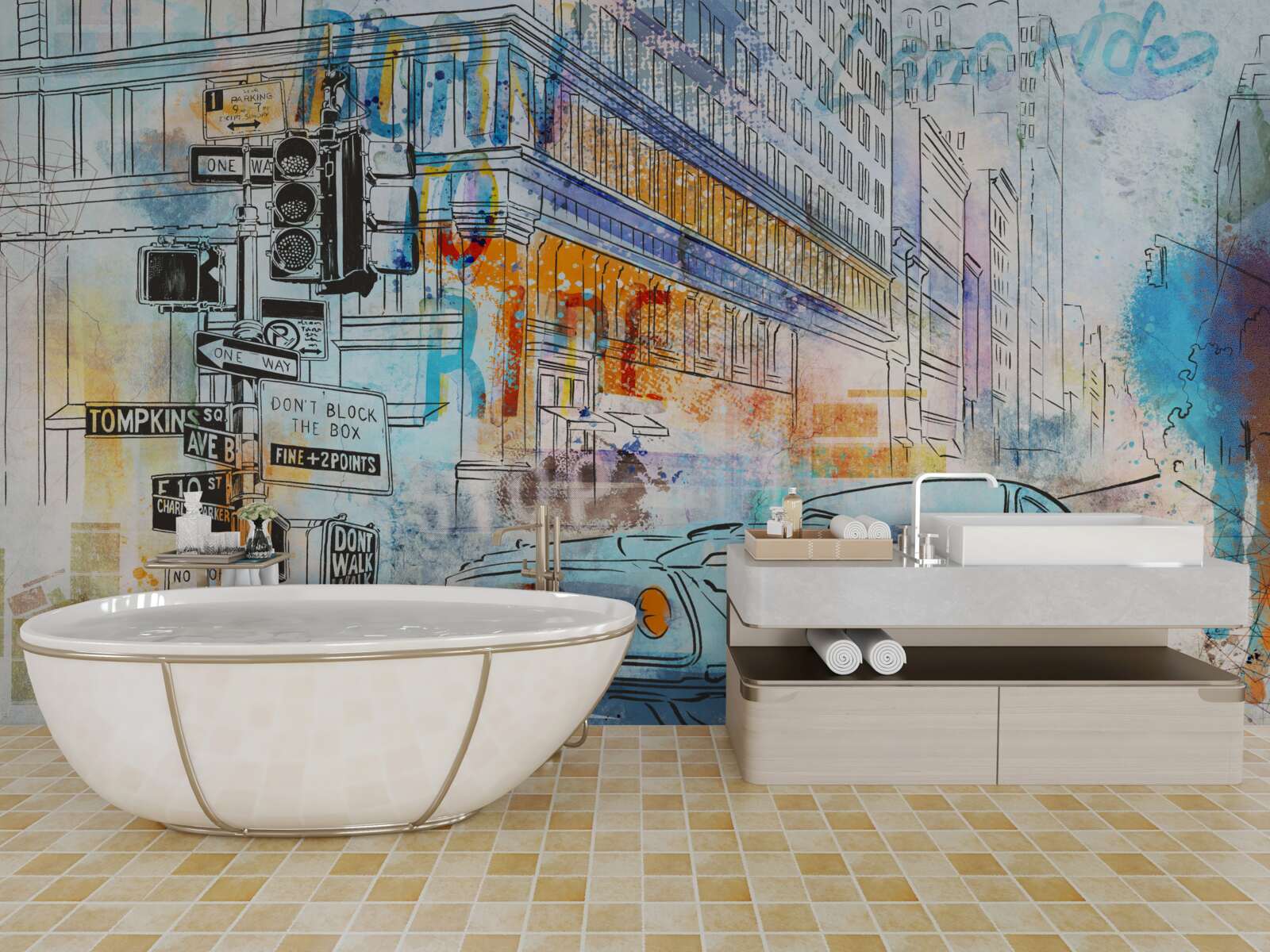 Fototapeta náčrty áut a mestských ulíc