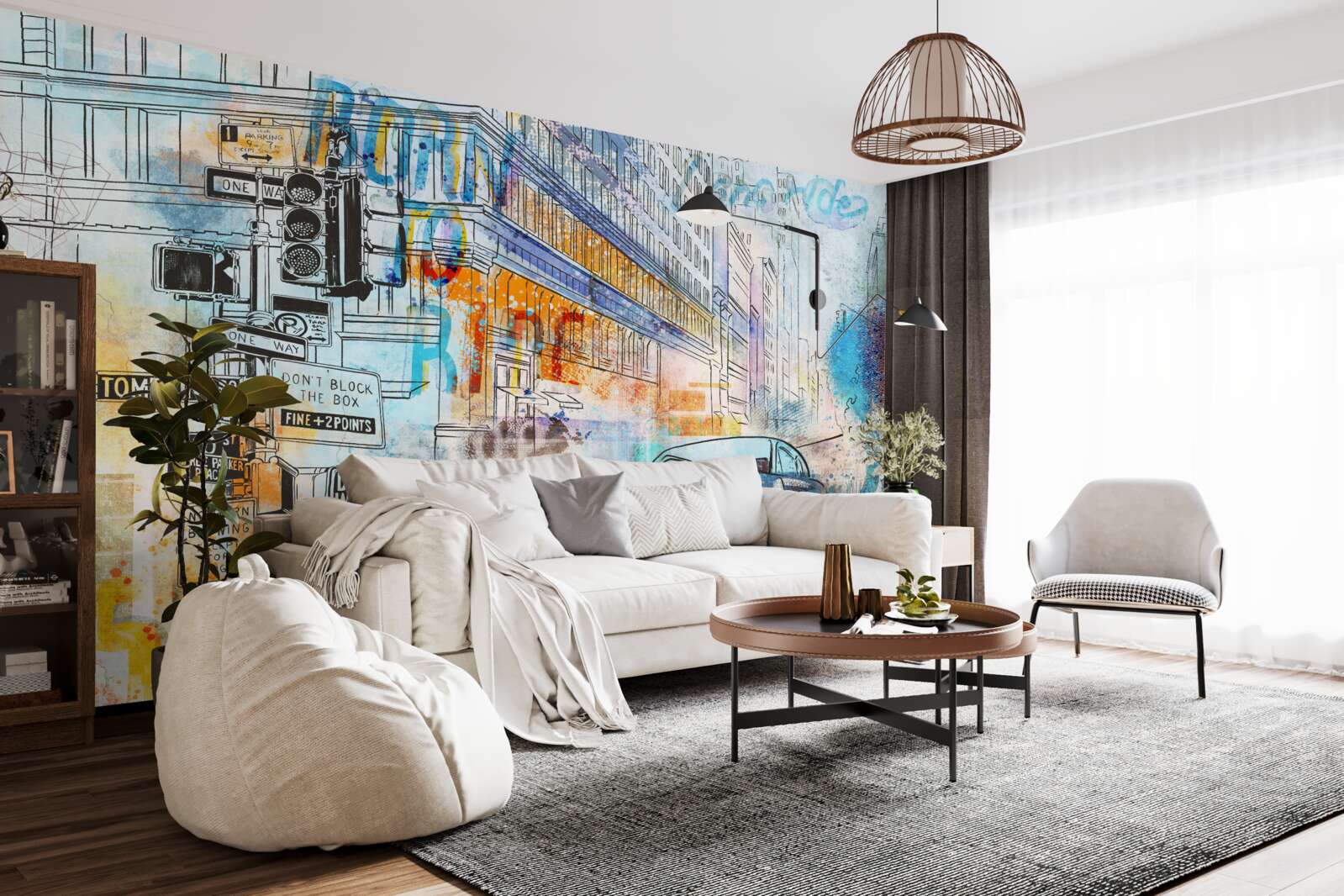 Fototapeta náčrty áut a mestských ulíc